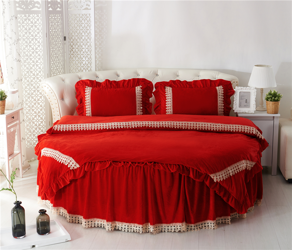 2021新款水晶绒牛奶绒圆床系列单品 直径2米单层床裙 大红