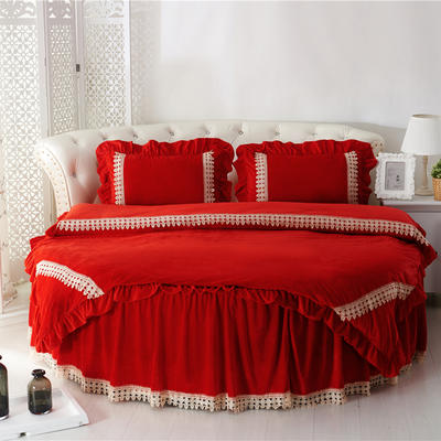 2021新款水晶绒牛奶绒圆床系列单品 直径2米单层床裙 大红
