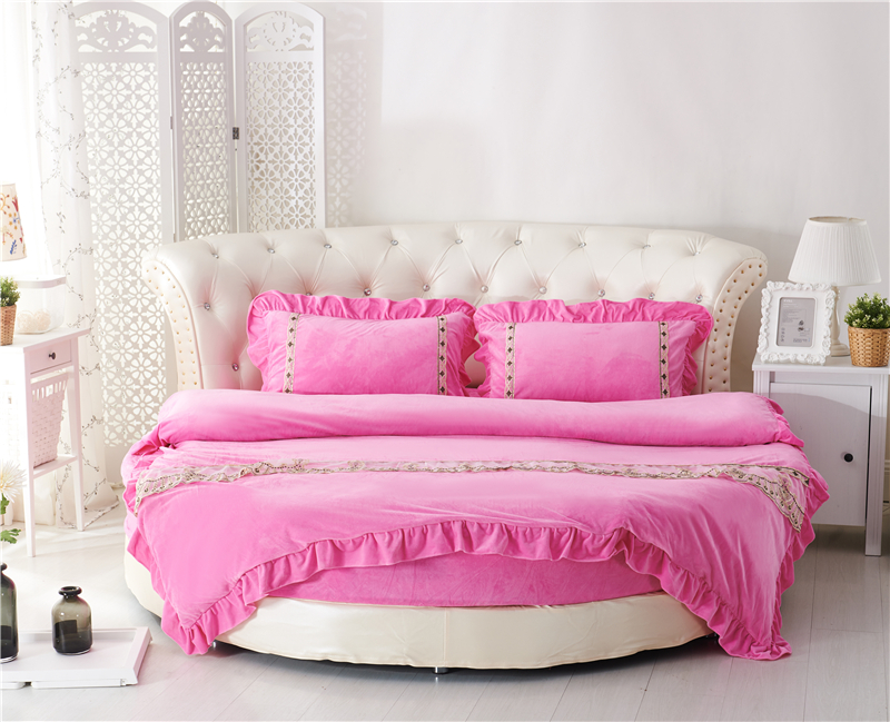2021新款水晶绒牛奶绒圆床系列单品 直径2米单层床裙 粉色