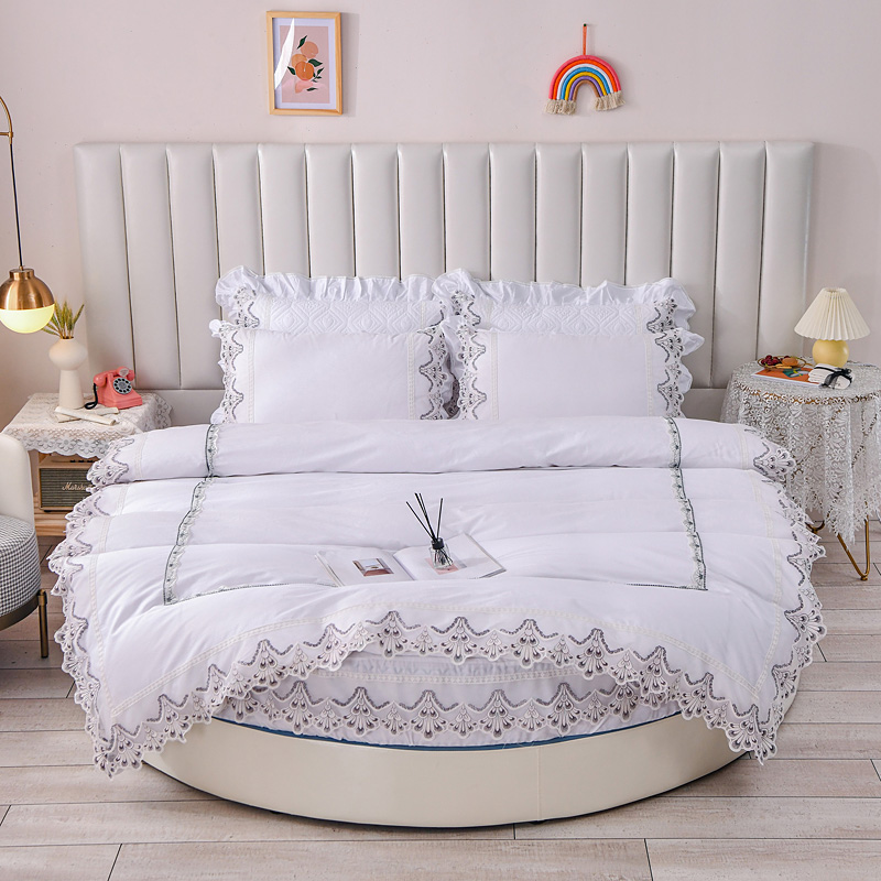 2021新款纯棉蕾丝牛奶绒圆床系列-奥娜 直径2米单层床笠（无蕾丝） 白