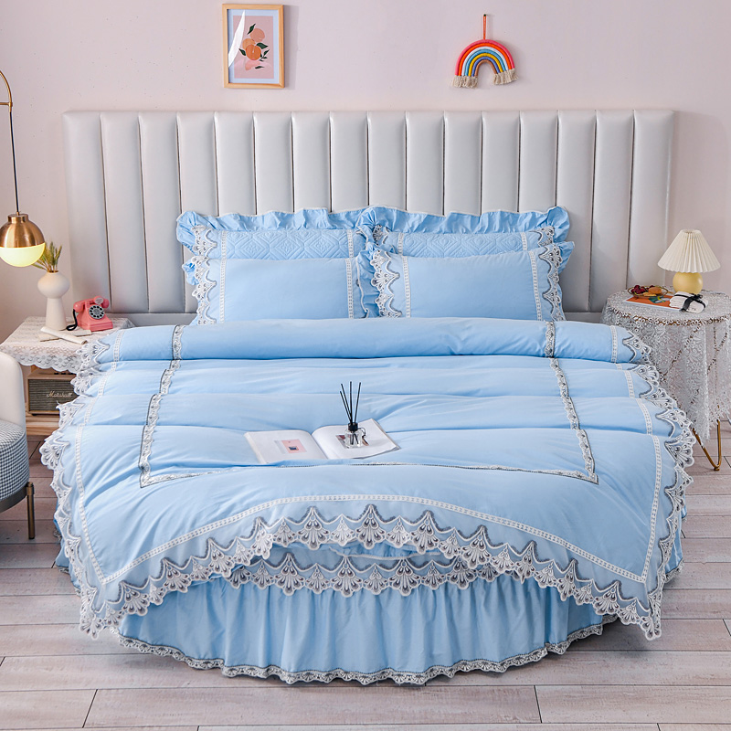2021新款纯棉蕾丝牛奶绒圆床系列-奥娜 直径2米单层床笠（无蕾丝） 蓝