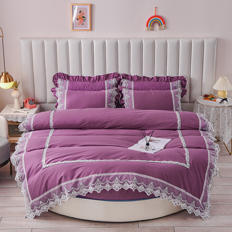 2021新款纯棉蕾丝牛奶绒圆床系列-奥娜 直径2米单层床笠（无蕾丝） 紫