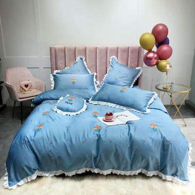 2019新款60长绒棉四件套 1.5m（5英尺）床 璎珞-蓝色