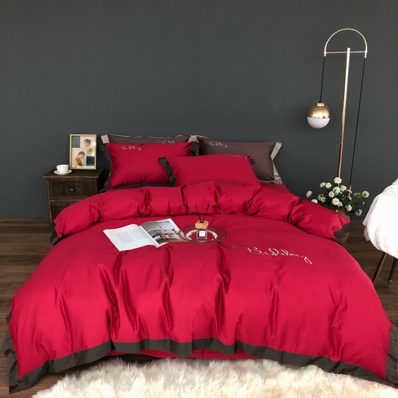 2019新款法国100支长绒棉四件套 1.8m（6英尺）床 玛莎红