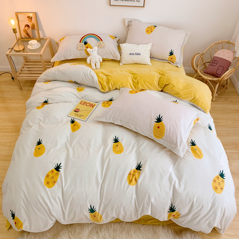 2019新款小可爱宝宝绒四件套 1.5m（5英尺）床四件套 七彩菠萝