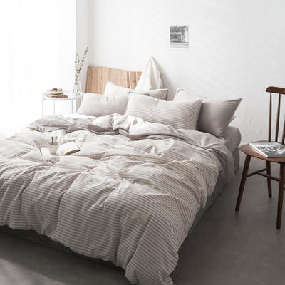 新款-水洗色织棉麻四件套 床单款1.5m（5英尺）床 咖粗条