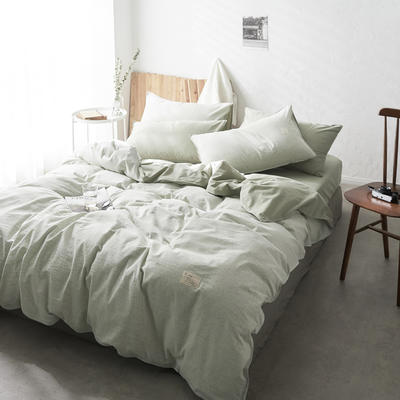 新款-水洗色织棉麻四件套 床单款1.5m（5英尺）床 绿细条