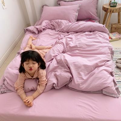 2020新款-（宝宝实拍图）水洗棉长绒棉纯色拼接款 床单款1.5m（5英尺）床 岚-安娜紫