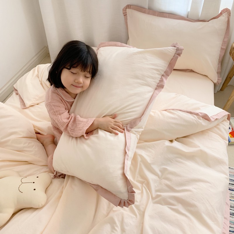 2020新款-（宝宝实拍图）水洗棉长绒棉纯色拼接款 床单款1.5m（5英尺）床 岚-花粉玉