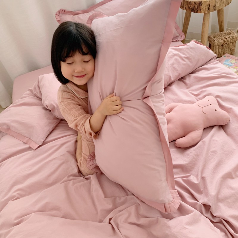 2020新款-（宝宝实拍图）水洗棉长绒棉纯色拼接款 床单款1.5m（5英尺）床 岚-烟粉