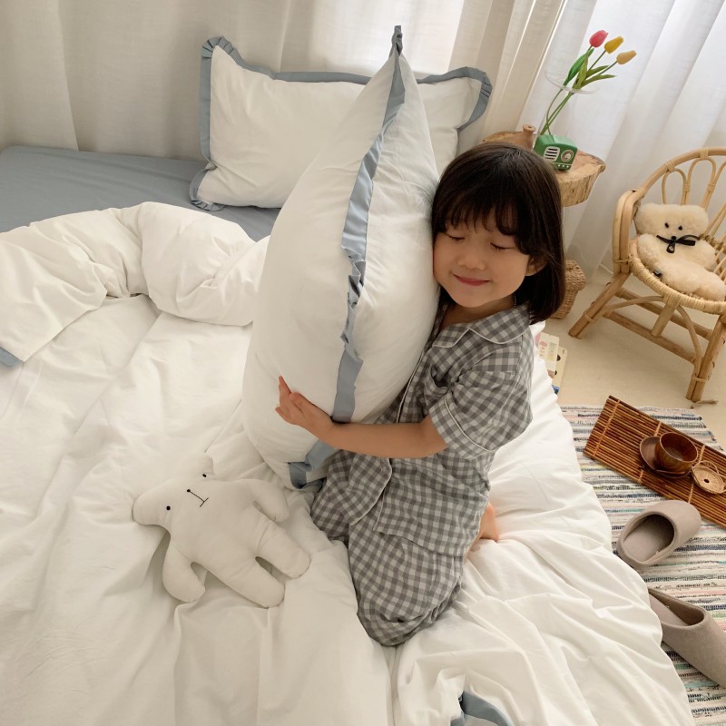 2020新款-（宝宝实拍图）水洗棉长绒棉纯色拼接款 床单款1.5m（5英尺）床 岚-月光白