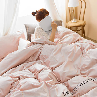 新品-唤醒系列丽丝绒刺绣保暖四件套 床单款四件套1.5m（5英尺）床 唤醒粉