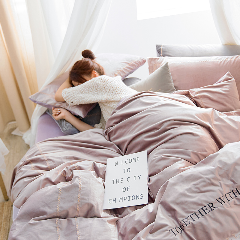 新品-唤醒系列丽丝绒刺绣保暖四件套 床单款四件套1.5m（5英尺）床 唤醒紫