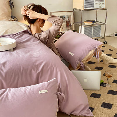 2021SS秋冬 日系奶fufu少女系列系带款全棉四件套—模特实拍图 1.2m床单款三件套 奶咖粉
