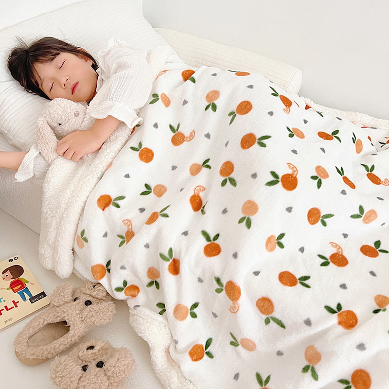 2023新款ins加厚卡通牛奶绒羊羔绒毛毯午睡毯沙发盖毯 120x150cm 小橘子
