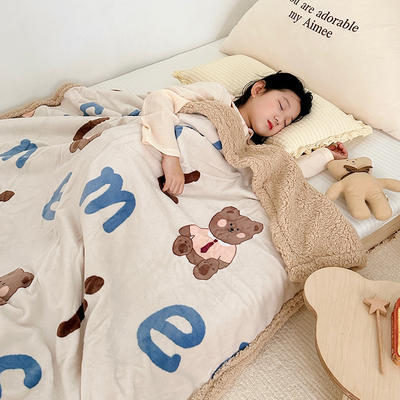 2023新款ins加厚卡通牛奶绒羊羔绒毛毯午睡毯沙发盖毯 120x150cm 字母熊2