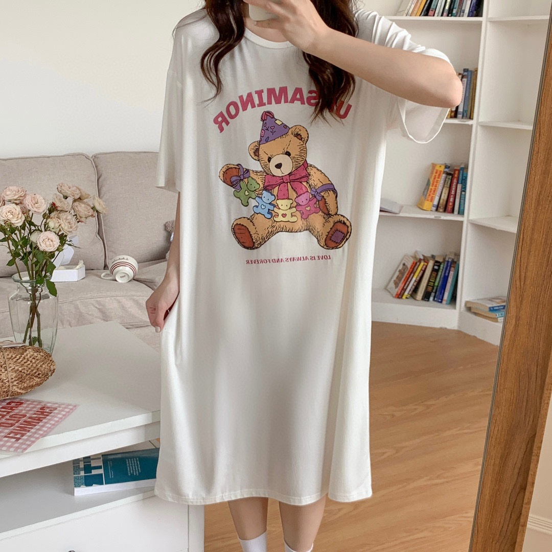 2023新款韩国夏季莫代尔短袖睡裙 均码（155斤内） 纸片熊白