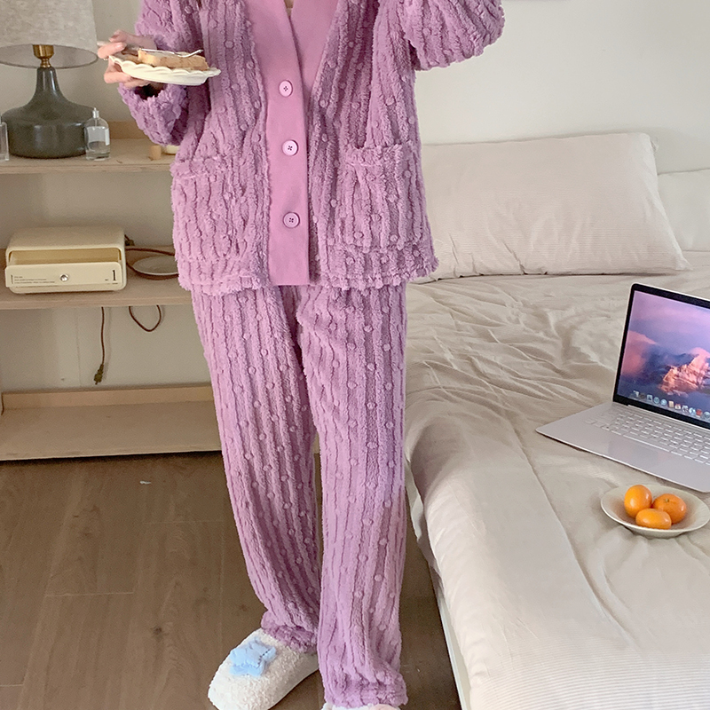 2023新款350克高克重泰迪绒点点套装居家服-实拍图 均码（145斤内） 香芋紫
