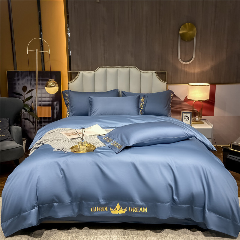 2021新款洛卡棉刺绣四件套--城堡系列 1.5m床单款四件套 城堡-宾利蓝