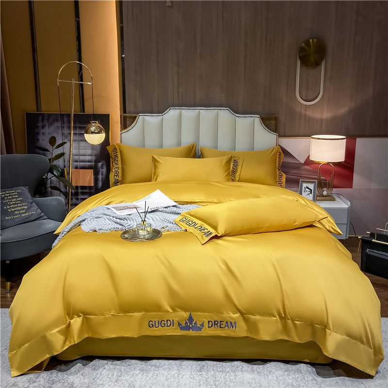 2021新款洛卡棉刺绣四件套--城堡系列 1.8m床单款四件套 城堡-嫩黄