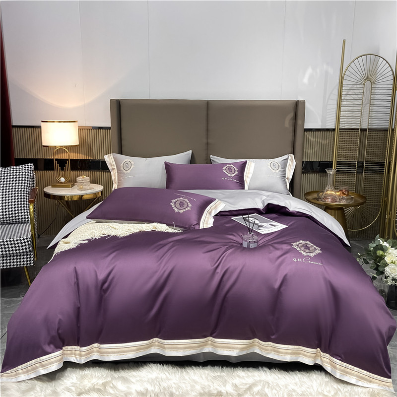 2021新款洛卡棉刺绣四件套--莎系列 1.8m床单款四件套 莎-帝王紫