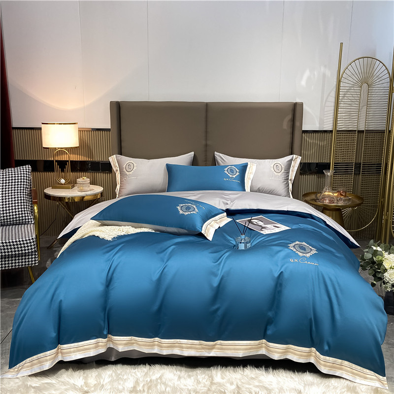 2021新款洛卡棉刺绣四件套--莎系列 1.8m床单款四件套 莎-月光蓝