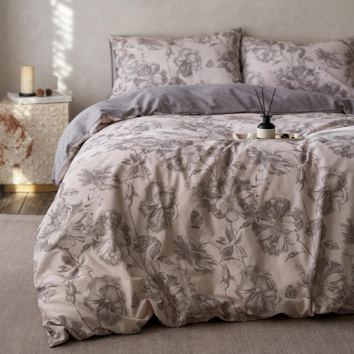 2025新款全棉磨毛印花四件套-御岚 听风-灰