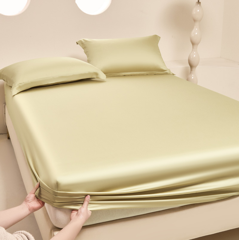 2024新款莱赛尔兰精天丝棉纯色单品及套件--单床笠 150*200cm-单床笠 床笠-芥末绿