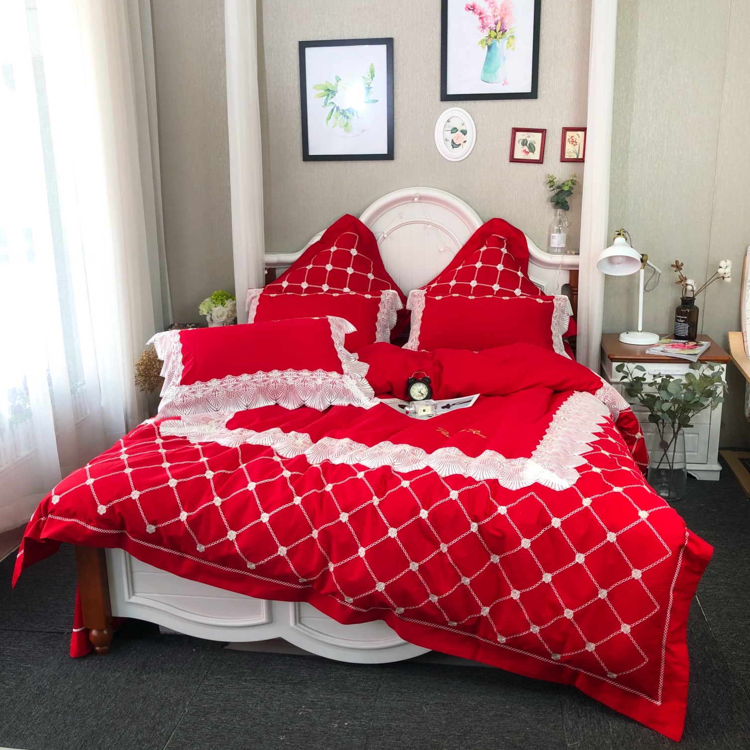 80S长绒棉系列四件套（玫瑰-凯特王妃） 1.5m（5英尺）床 凯特王妃 红