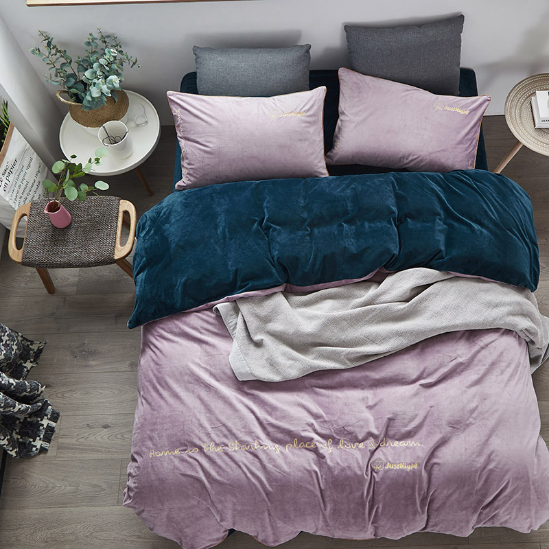 2020新款ins北欧简约风宝宝绒 绣字款四件套--冬日素语 1.5m（5英尺）床 芋紫