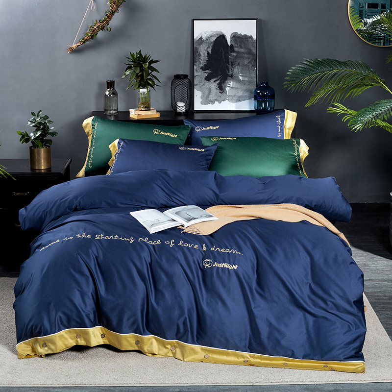 2020新款-60支长绒棉系列-绣字秋茗 1.8m（6英尺）床（床单款） 宝石蓝