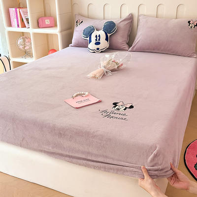 新款牛奶绒迪士尼刺绣床笠枕套 1.2*2m 米妮紫
