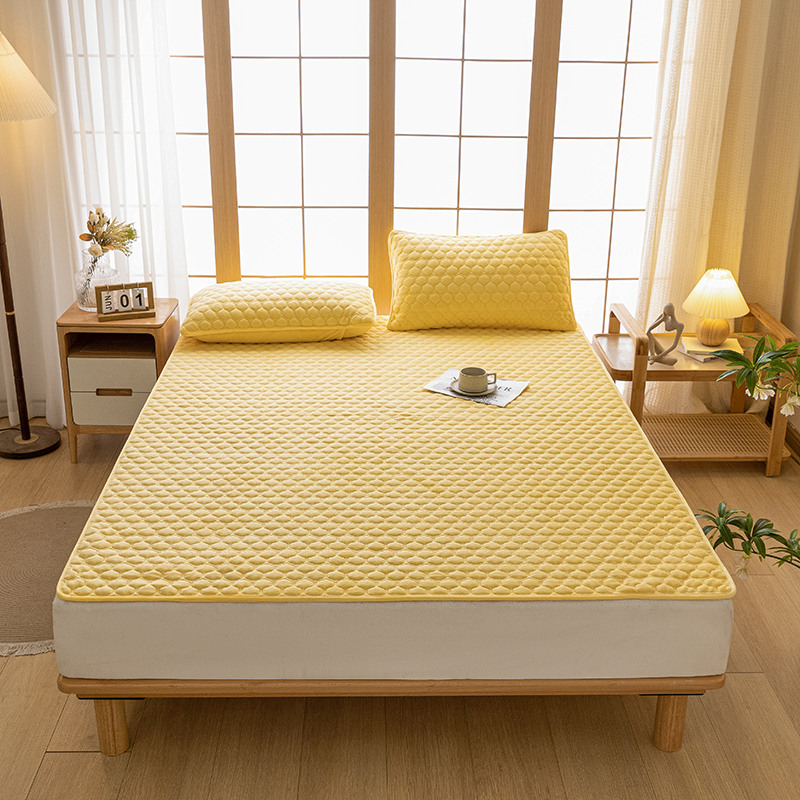 2023新款牛奶绒夹棉枕套床笠床垫-床垫款 1.2*2m 绒夹棉床垫-亮黄