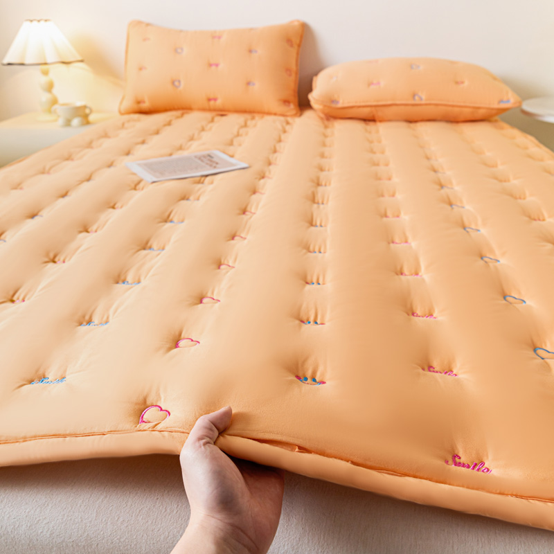 2024新款13374全棉A类大豆夹棉刺绣床褥床垫 1.2*2米单床褥 床褥-爱心橘