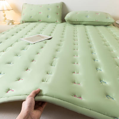 2024新款13374全棉A类大豆夹棉刺绣床褥床垫 1.2*2米单床褥 床褥-爱心月光绿