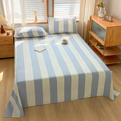 2024新款新款全棉色织水洗棉单品-单床单-单枕套 1.2*2.3米单床单 床单-初享浅蓝