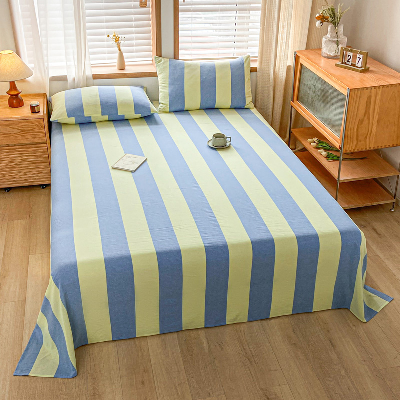 2024新款新款全棉色织水洗棉单品-单床单-单枕套 1.2*2.3米单床单 床单-初享深兰