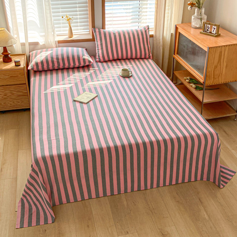 2024新款新款全棉色织水洗棉单品-单床单-单枕套 1.2*2.3米单床单 床单-芙蕾雅粉