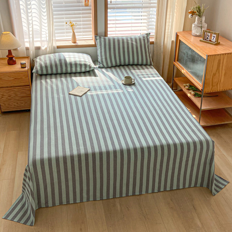 2024新款新款全棉色织水洗棉单品-单床单-单枕套 1.2*2.3米单床单 床单-芙蕾雅绿