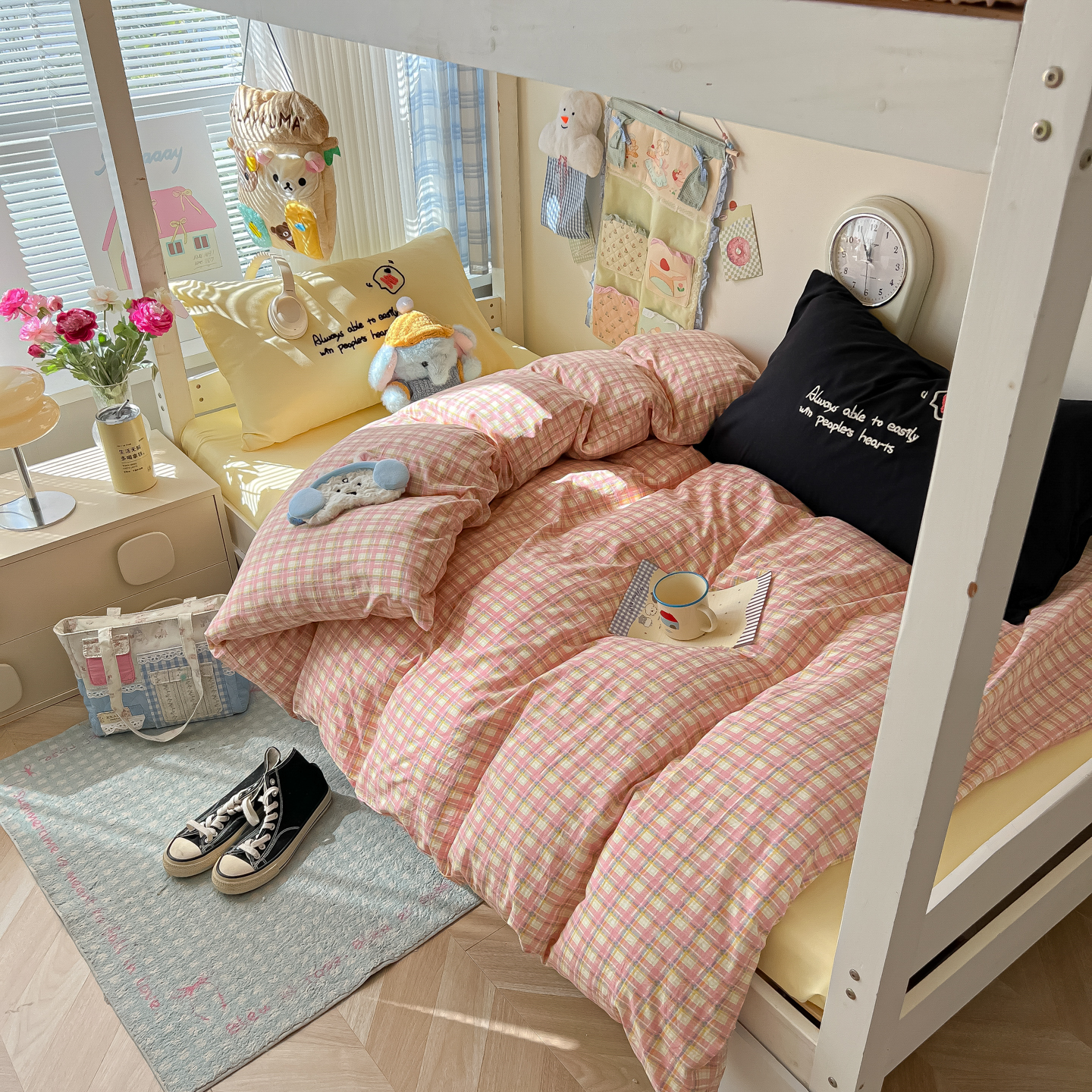 2025新款云朵棉水洗棉Ins风简约学生宿舍三件套四件套（学生床拍法）