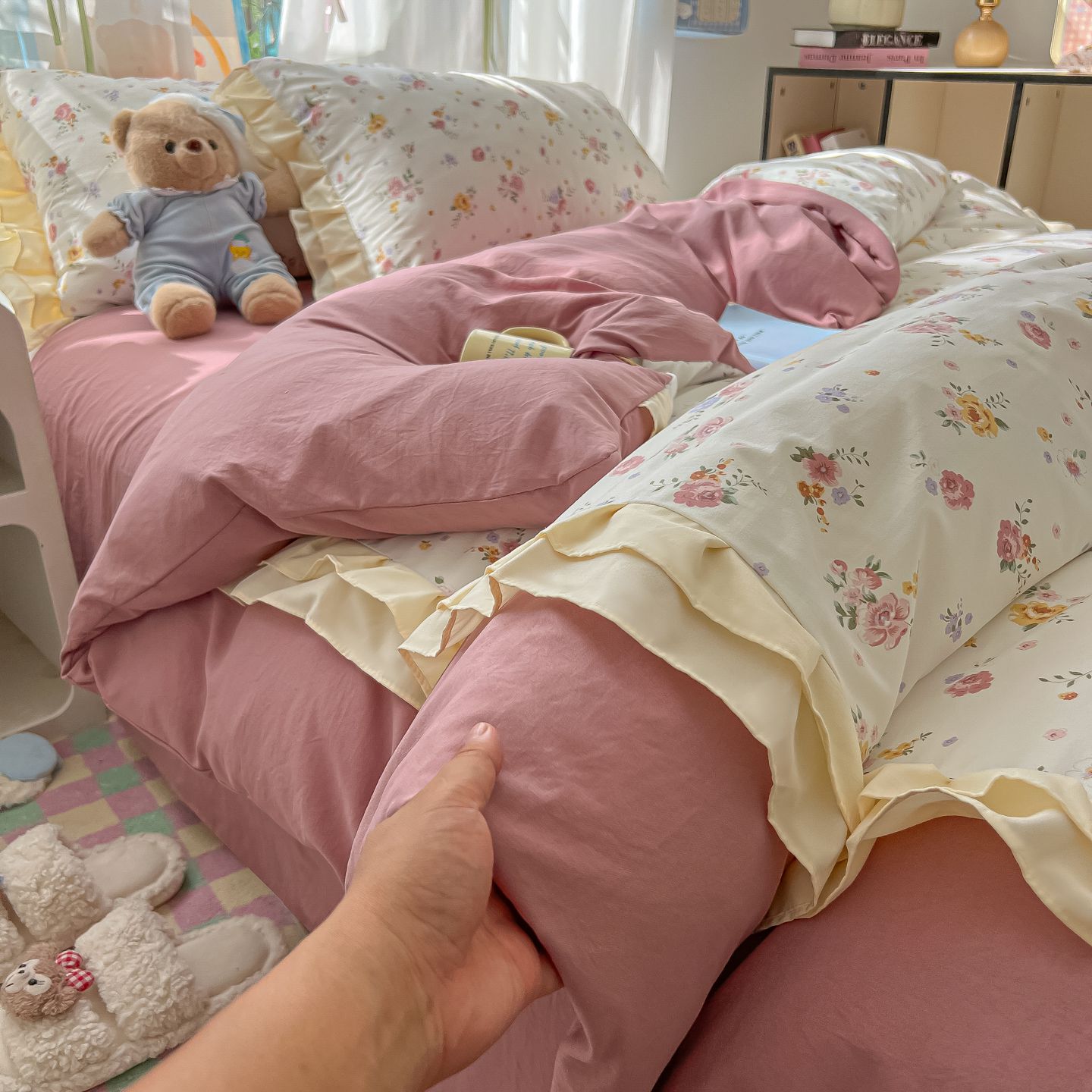 2025新款云朵棉水洗棉双花边奶油花边仙女风床单床笠床裙四件套