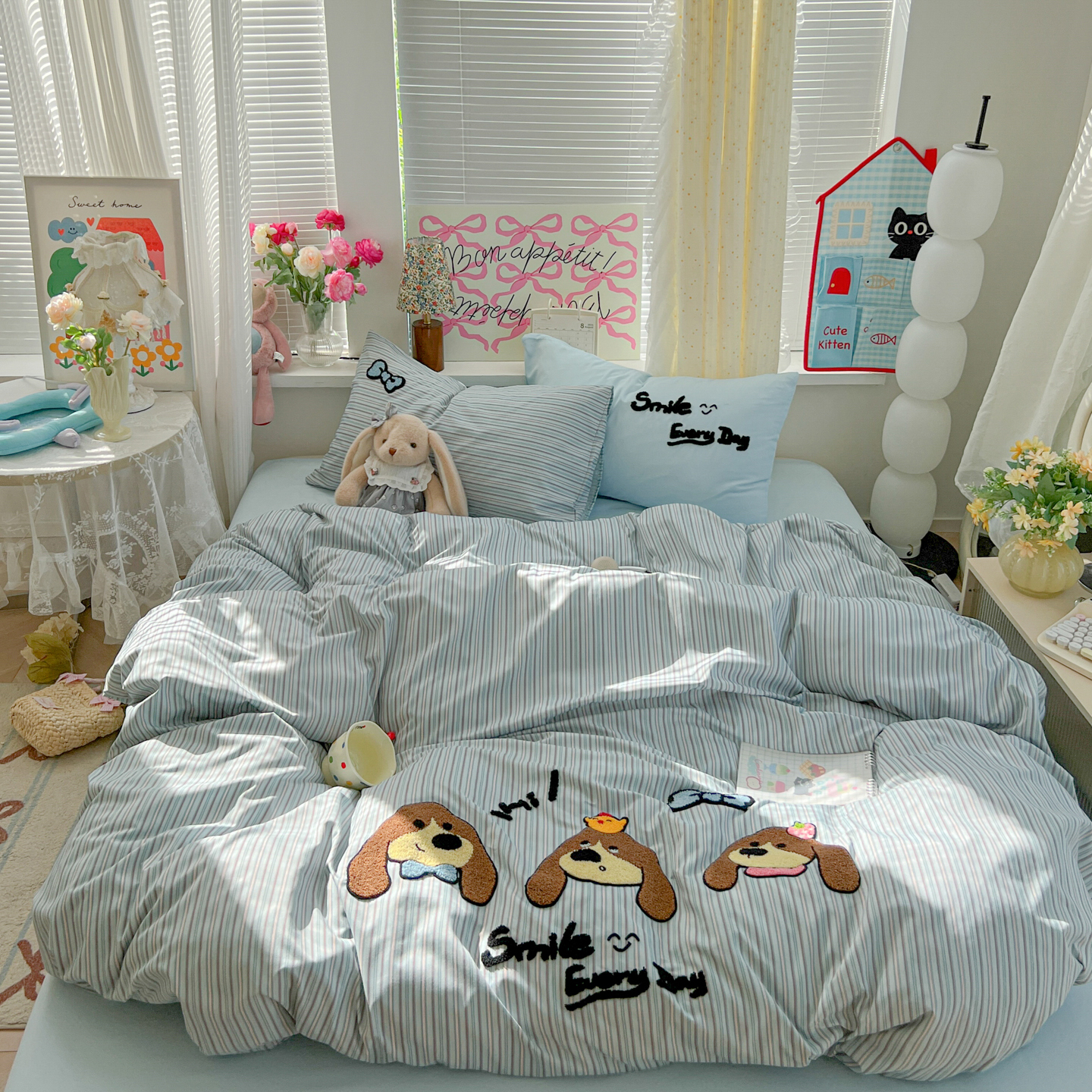 2025新款云朵棉水洗棉INS风毛巾绣床单床笠四件套单被套