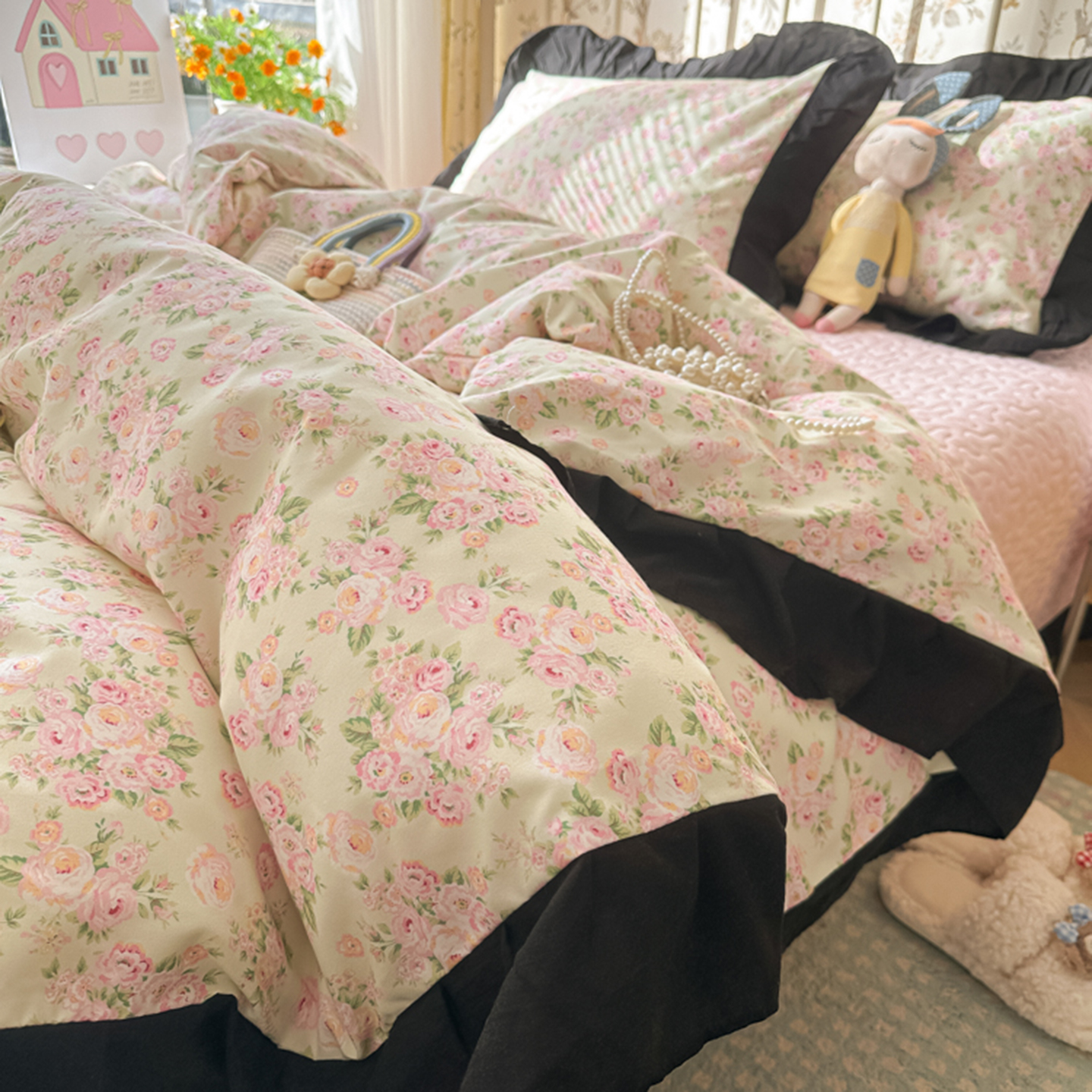 2025新款云朵棉水洗棉赫本风床单床笠床盖四件套-安娜