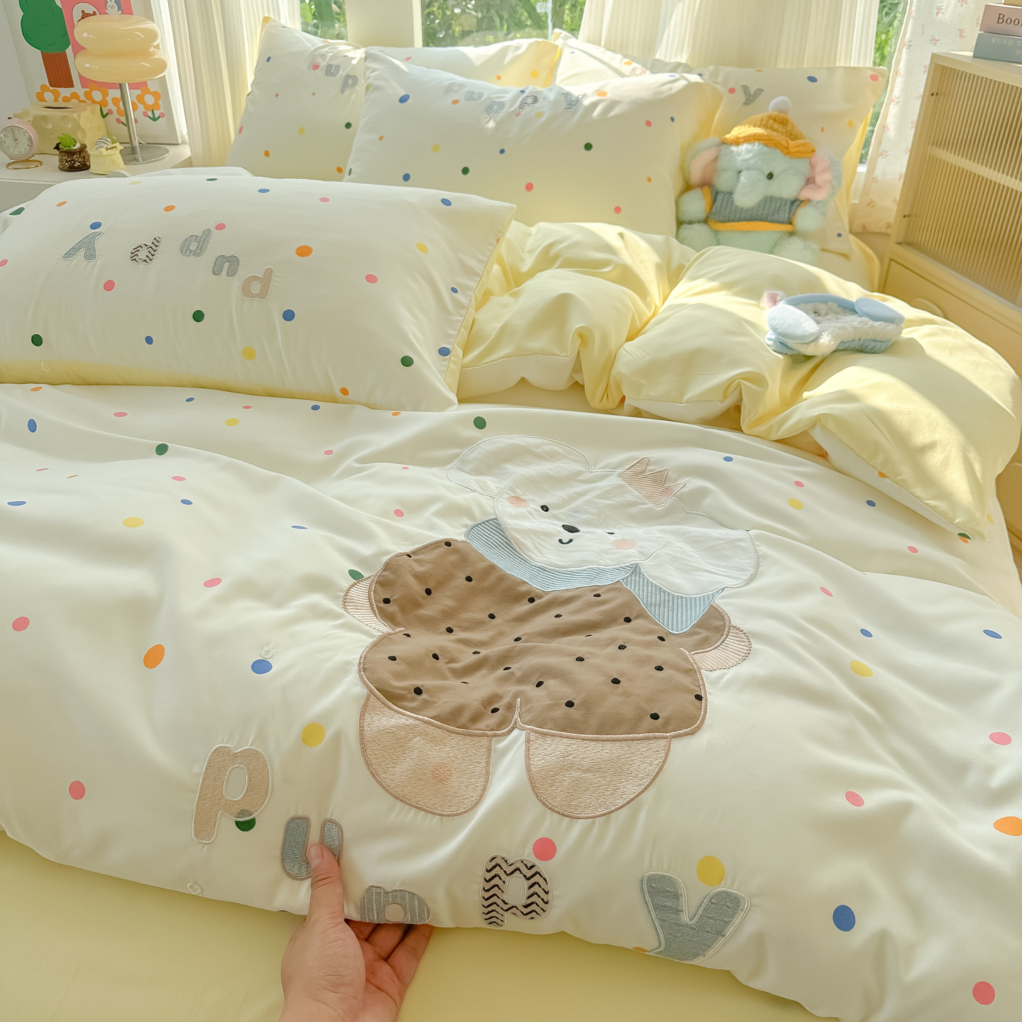 2025新款云朵棉水洗棉贴布绣床单床笠四件套