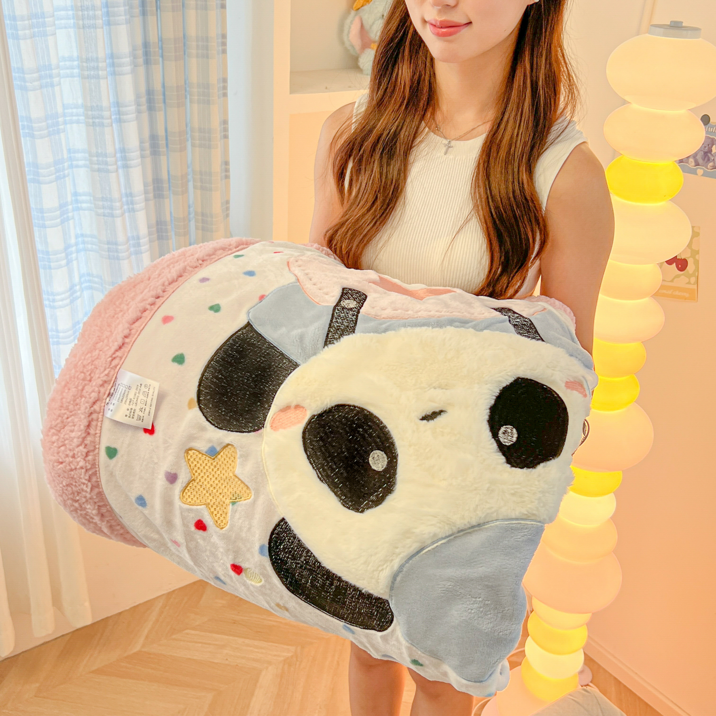 2025新款秋冬加厚牛奶绒羊羔绒卡通贴布绣毛毯-快乐熊猫