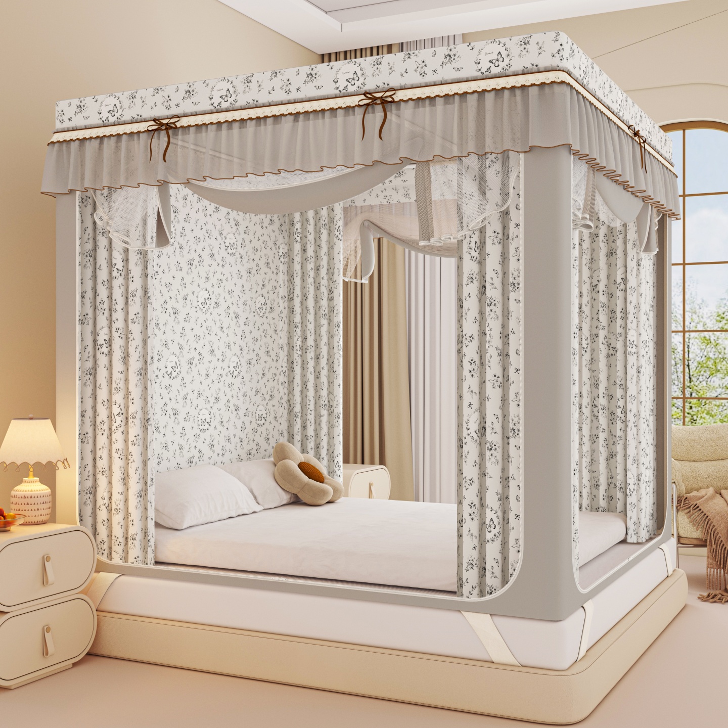 2025新款韩版卡通印花坐式蚊帐布帘款 蝶恋花