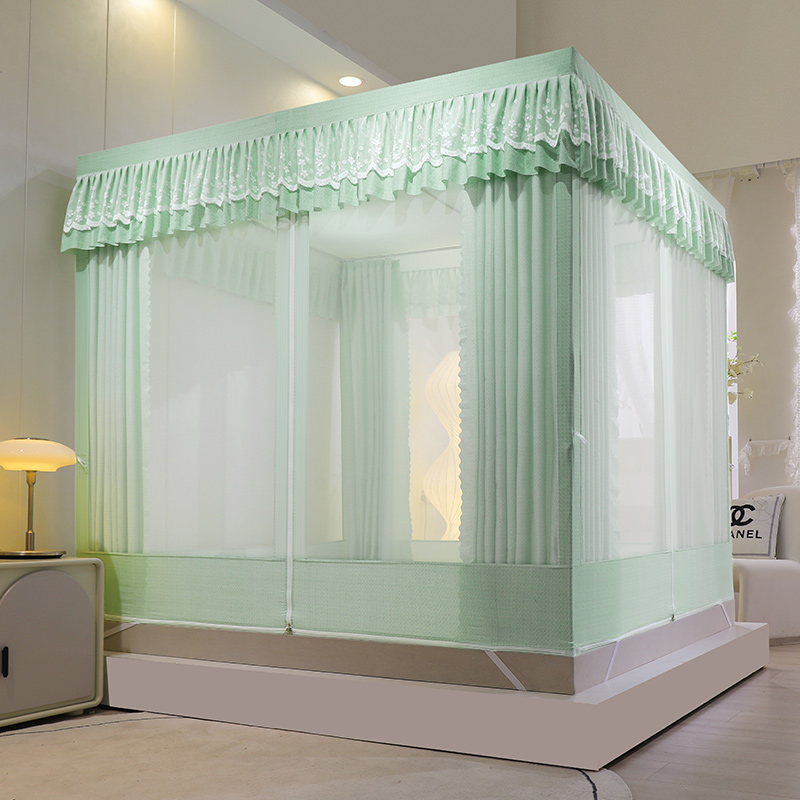 2024新款公主风床帘式遮光坐床蚊帐 淡水绿