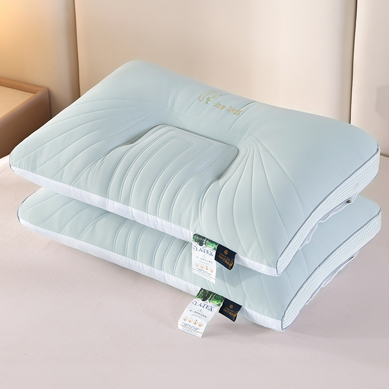 2023新款乳胶层枕凉感冰丝果冻枕枕头枕芯 护颈枕-冰蓝 48*74cm-蓝色低枕900克