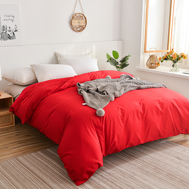 2023新款芦荟棉三件套不包含床单 AU-Single（被套150x200+枕套一对50x75） 大红色