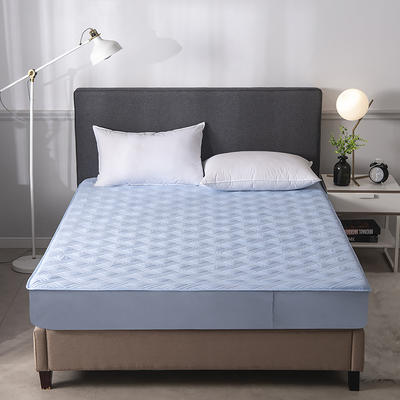 2020新款-全棉简约纯色夹棉床笠床垫保护垫（条纹格子系列） 150*200+30CM 条纹-蓝